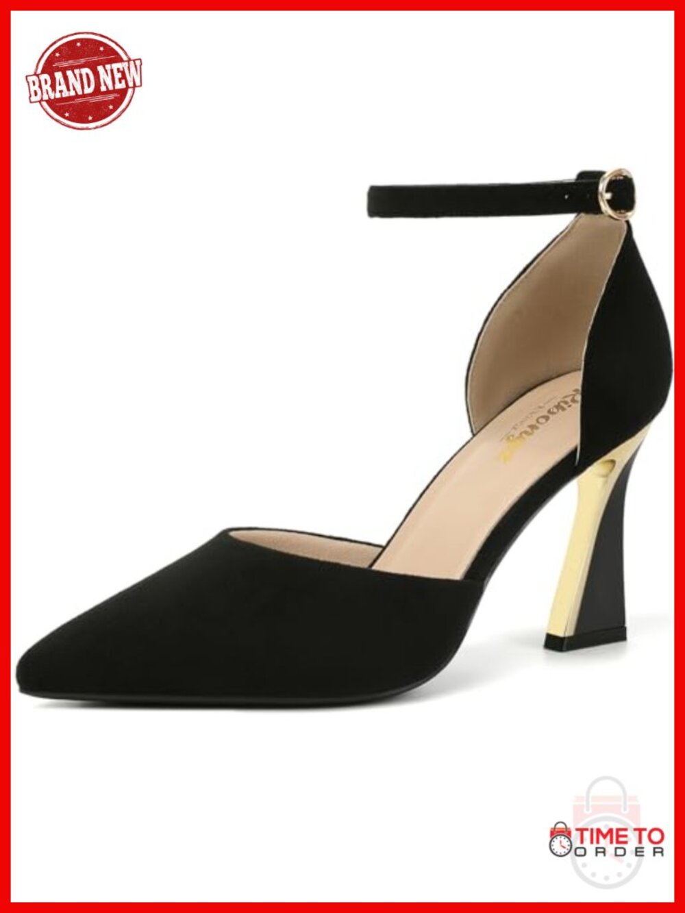Pointed Toe Kitten Heel Ankle Strap Buckle Pumps Suede Dress Shoes